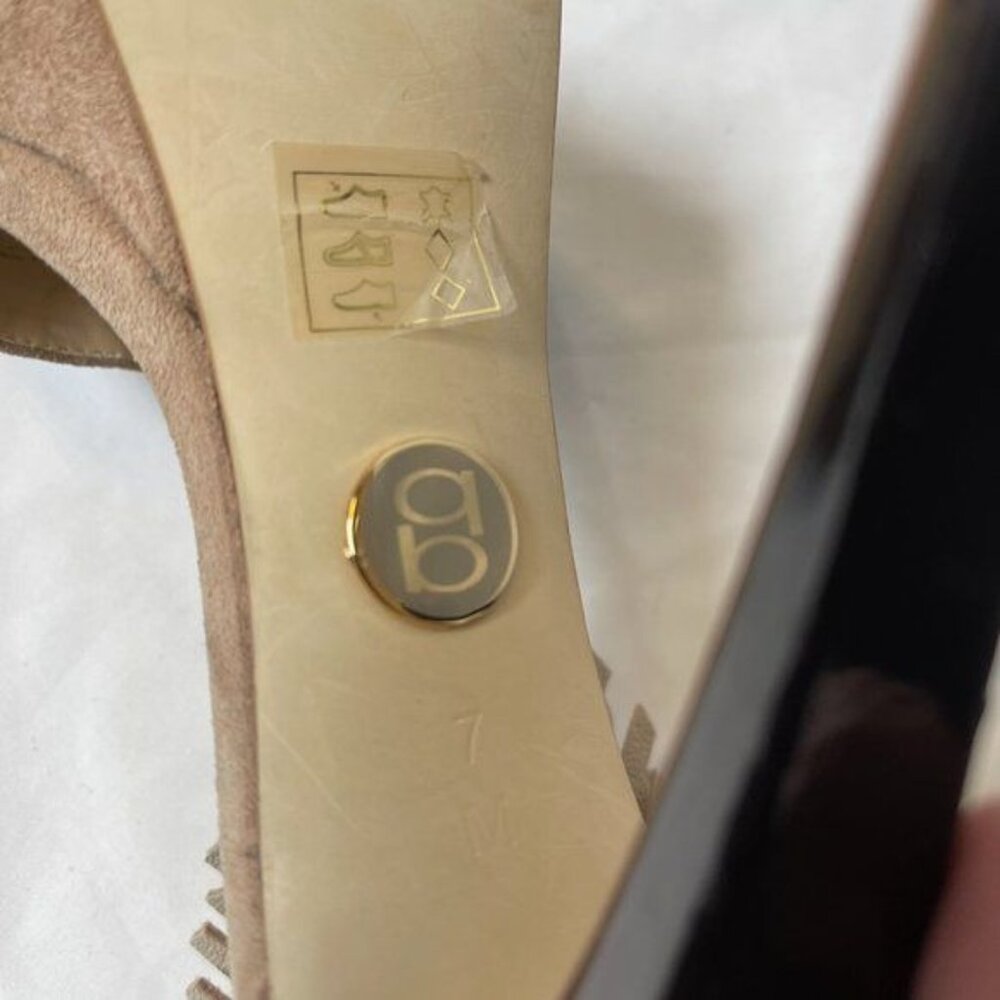 BEBE Tan Suede Leather Heels Fringe Ankle Strap Sz 7 - Picture 6 of 8